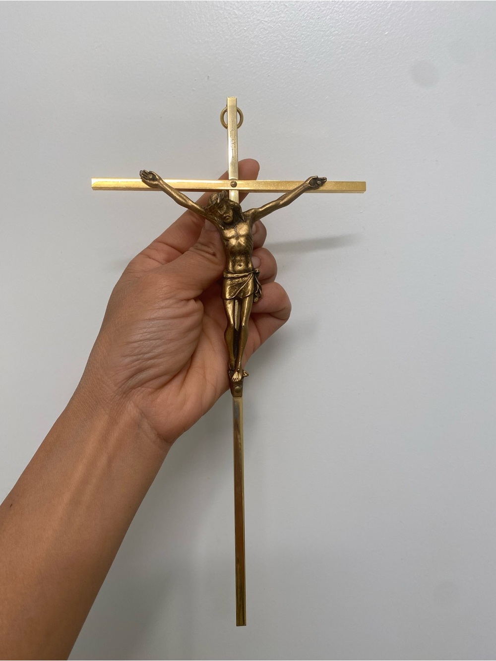 Vintage Brass Metal Crucifix Cross Jesus Christ INRI Religious Wall Hanging